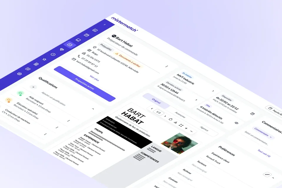 A candidate profile in Mistermatch: qualifications, a CV that can be anonymised and an active offer